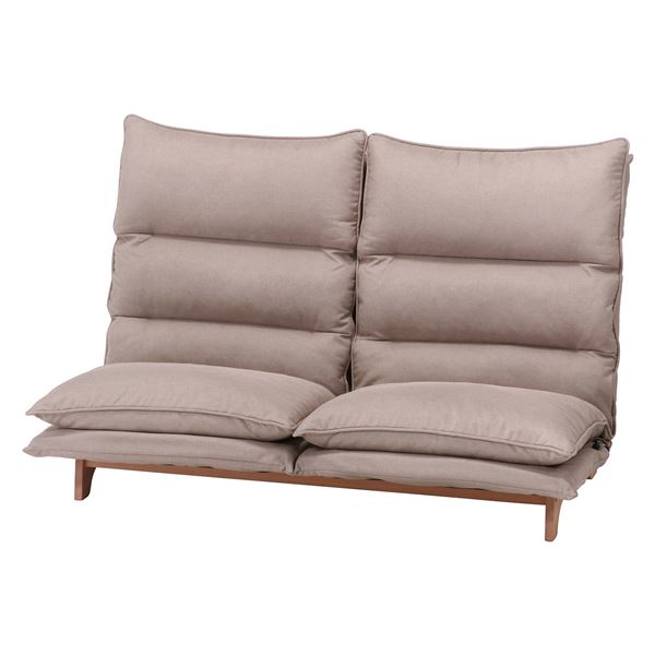 【商品名】 ダブルクッション 座椅子 フロアチェア 2P ベージュ 幅140×奥行80〜120×高さ94cm リクライニング 脚付き 組立品 リビング 【ジャンル・特徴】 ダブルクッション 座椅子 フ