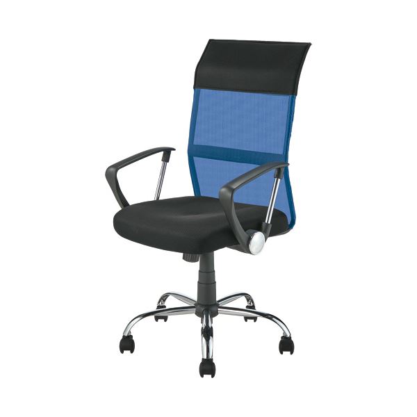 【商品名】 YAMAZEN ハイバック爽快メッシュチェア 肘付 ブルー EMG-778H（BL） 1脚 【組立品】 【ジャンル・特徴】 背部が大きいハイタイプのメッシュバックチェア。 [ EMG-77