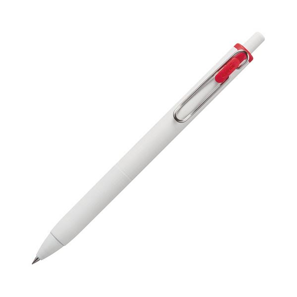 （まとめ）三菱鉛筆 ゲルインクボールペン ユニボール ワン 0.5mm 赤 （軸色：オフホワイト） UMNS05.15 1セット（10本） 〔×5セット〕