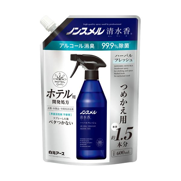 【商品名】 （まとめ）白元アース ノンスメル 清水香 ハーバルフレッシュの香り つめかえ用 600ml 1パック 【×10セット】 【ジャンル・特徴】 ホテル仕様！速乾タイプ。プロが選ぶ驚きの消臭！ 