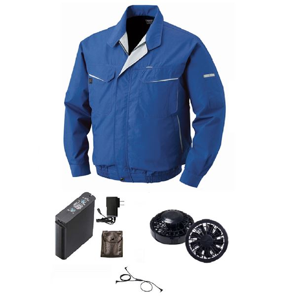 【商品名】 KU90470 空調服 R 綿・ポリ混紡 長袖ブルゾン FAN2200B・RD9261・LIPRO2セット ブルー S 【ジャンル・特徴】 作業着 作業服 ワークウェア 作業ウェア ジャケ