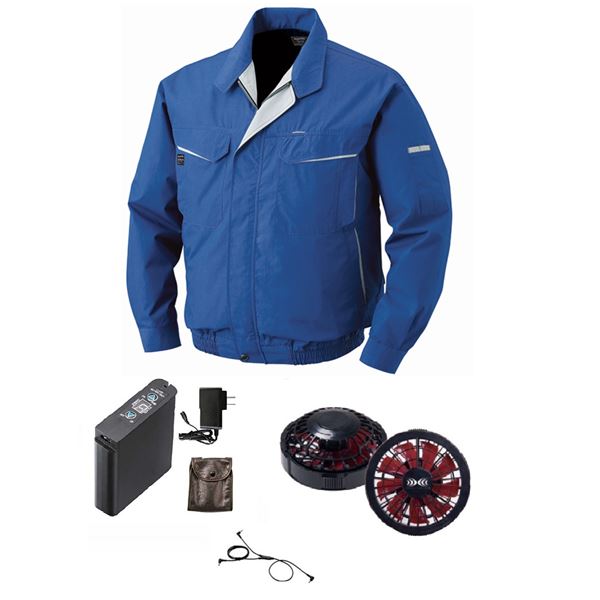 【商品名】 KU90470 空調服 R 綿・ポリ混紡 長袖ブルゾン FAN2200BR・RD9261・LIPRO2セット ブルー XL 【ジャンル・特徴】 作業着 作業服 ワークウェア 作業ウェア ジ