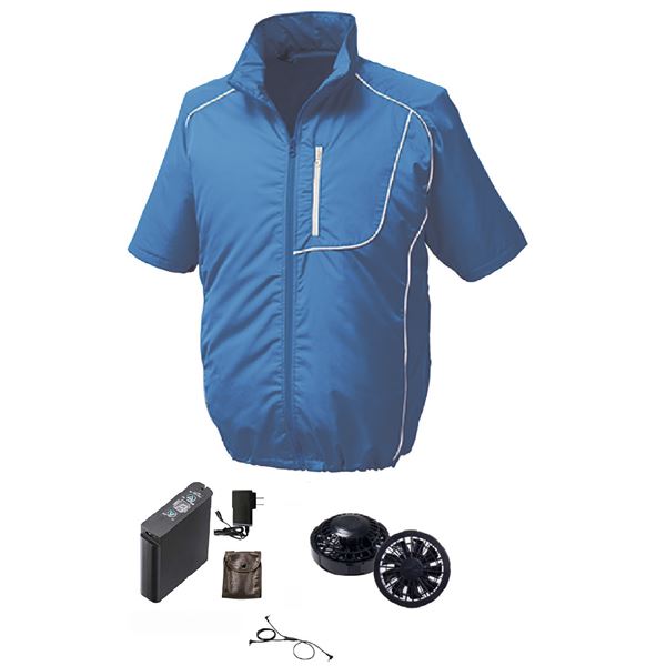 【商品名】 KU91720 空調服 R ポリエステル製半袖ブルゾン FAN2200B・RD9261・LIPRO2セット ブルー×ホワイト 4L 【ジャンル・特徴】 作業着 作業服 ワークウェア 作業ウ