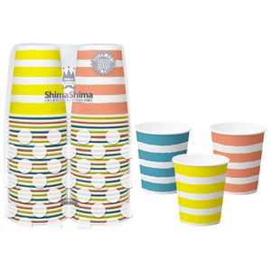 【商品名】 〔48個セット〕 紙コップ 使い捨てコップ 口径7.1×高さ8cm 205ml用 50個入り しましま柄 手描き風ストライプ柄 ペーパーカップ 【ジャンル・特徴】 紙 コップ 使い捨て カ