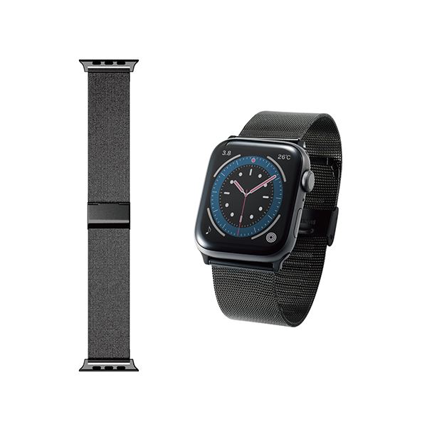 【商品名】 エレコム アップルウォッチ Apple Watch バンド SE 6 5 4 （44mm） SE 3 2 1 （42mm） ステンレス サイズ調整可能 ブラック AW-44BDSSMBK 