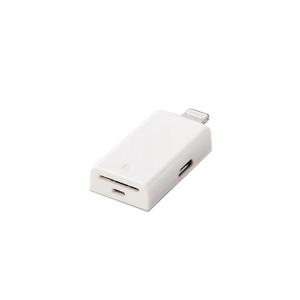 【商品名】 エレコム Lightningカードリーダー メモリーカードリーダー Type-C変換アダプタ付 ストラップホール付 ホワイト MR-LD102WH 【ジャンル・特徴】 Lightningコ