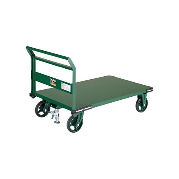 【商品名】 TRUSCO 鋼鉄製 運搬車 800×450mm ハンドル側自在車 鋳物車輪 LS付 OH-3RSS 1台 完成品 【ジャンル・特徴】 キャスターの4角前後コーナーにはクッションゴムがあり