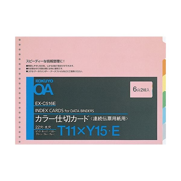 【商品名】 コクヨ 連続伝票用紙用カラー仕切カード バースト用 T11×Y15 22穴 6色6山 EX-C516E 1セット(20組：2組×10パック) 【ジャンル・特徴】 6色6山だから月別データの