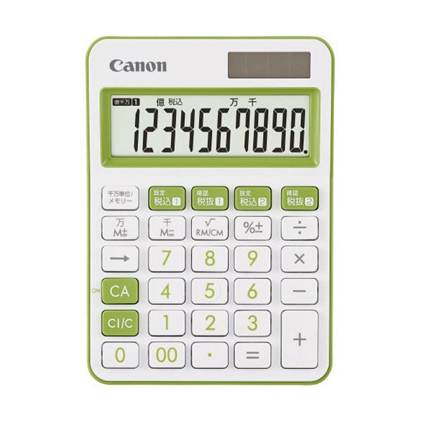 【商品名】 (まとめ) キヤノン 電卓 ミニ卓上モデル LS-105WUC-GR 10桁 グリーン 2306C001 1台 【×3セット】 【ジャンル・特徴】 店頭や備品使用に適した抗菌仕様 ツートン