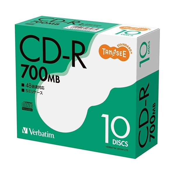 【商品名】 (まとめ) TANOSEE バーベイタム データ用CD-R 700MB 48倍速 ブランドシルバー 5mmスリムケース SR80FC10T2 1パック(10枚) 【×5セット】 【ジャンル