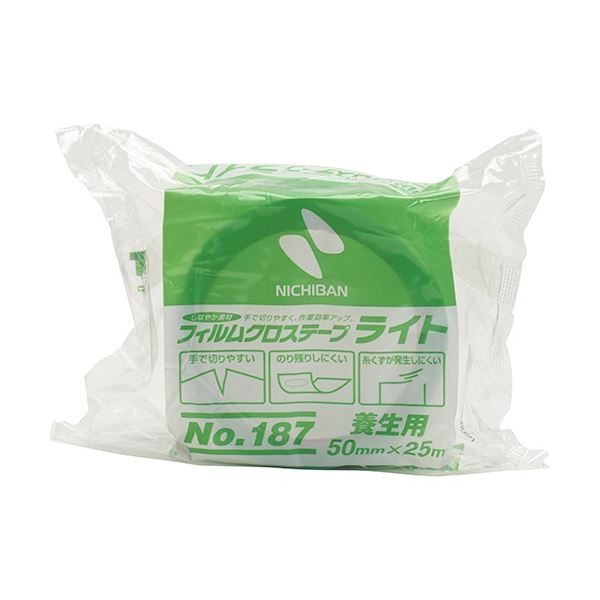 【商品名】 (まとめ) ニチバン フィルムクロステープ ライト 養生用 50mm×25m 緑 187-50 1巻 【×30セット】 【ジャンル・特徴】 しなやか素材で手切れが軽い [ 187-50 ]