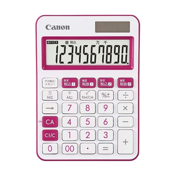【商品名】 (まとめ) キヤノン 電卓 ミニ卓上モデル LS-105WUC-PK 10桁 ピンク 2306C002 1台 【×5セット】 【ジャンル・特徴】 店頭や備品使用に適した抗菌仕様 ツートンカ