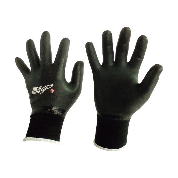 【商品名】 (まとめ) 富士手袋工業 エアリーハンド ジースリー S 黒 7466-S-BL 1双 【×20セット】 【ジャンル・特徴】 手の甲までコーティングしていますので、防汚効果があります。 [