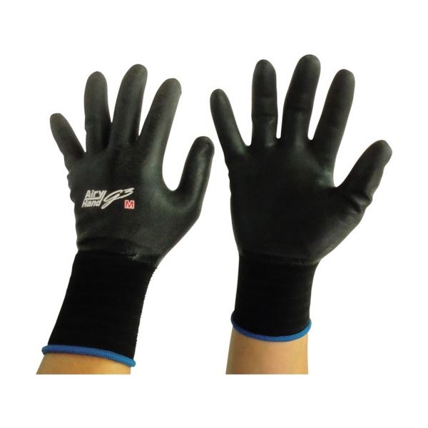 【商品名】 (まとめ) 富士手袋工業 エアリーハンド ジースリー M 黒 7466-M-BL 1双 【×20セット】 【ジャンル・特徴】 手の甲までコーティングしていますので、防汚効果があります。 [