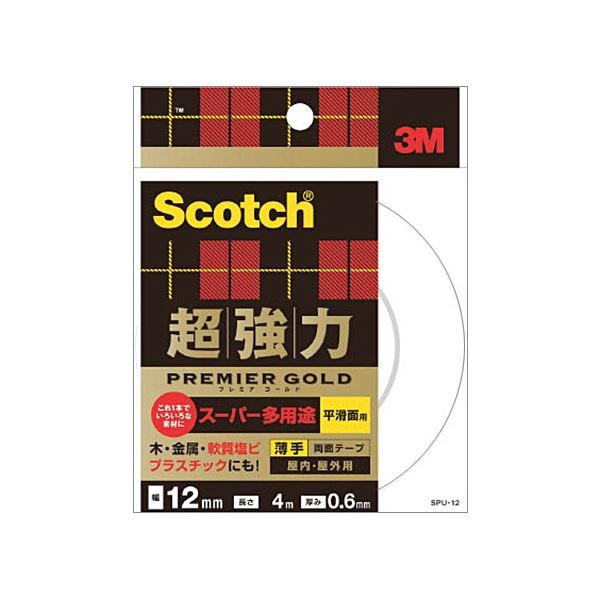 【商品名】 (まとめ) 3M スコッチ 超強力両面テープ プレミアゴールド スーパー多用途 薄手 25mm×3m SPU-25 1巻 【×5セット】 【ジャンル・特徴】 接着しにくいポリプロピレン、金
