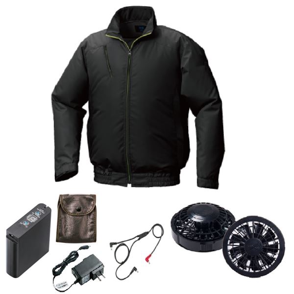 【商品名】 KU92010 空調服 R ポリエステル製 カジュアル FAN2200B・RD9261・LIPRO2セット ブラック 4L