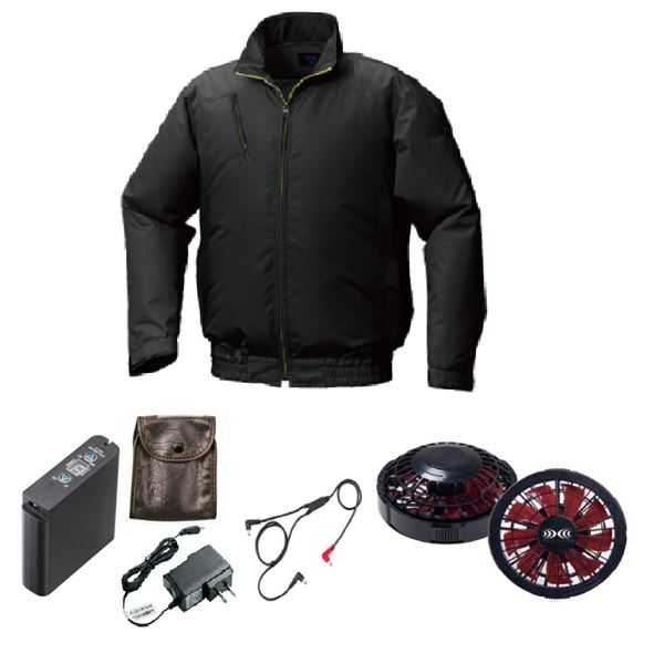 【商品名】 KU92010 空調服 R ポリエステル製 カジュアル FAN2200BR・RD9261・LIPRO2セット ブラック 4L