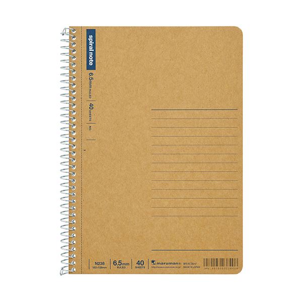 【商品名】 マルマン スパイラルノート ベーシックB6 6.5mm罫 22行 40枚 N238 1セット(10冊) 【ジャンル・特徴】 シンプルでタフなクラフト表紙。 [ N238 ]