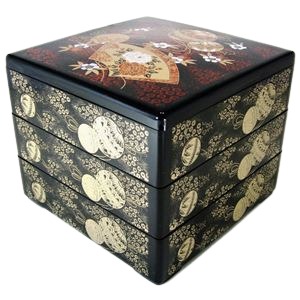 【商品名】 【3個セット】 6.5寸塗 重箱 三段 【ブラック 手まり柄】 195×195×160mm 〔キッチン 台所 花見 行楽〕 【ジャンル・特徴】 縁起の良い華やかな手マリの紋様が美しい。四角