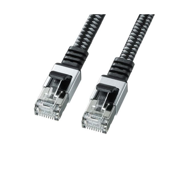 【商品名】 【5個セット】 サンワサプライ カテゴリ6AメッシュフラットLANケーブル 2m ブラック＆グレー KB-FL6AME-02BKX5 【ジャンル・特徴】 フラット＆メッシュケーブル/メタル