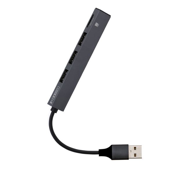 Digio2 USB 極薄極細 3ポートハブ+カードリーダー STIX COM-2MSD083GY〔代引不可〕