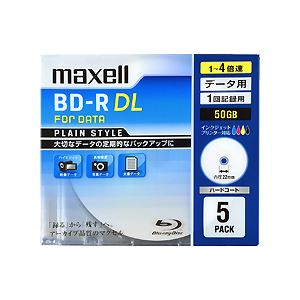 Maxell データ用ブルーレイディスク BD-R DL 50GB 「PLAIN STYLE」 (1〜4倍速対応)インクジェットプリンター対応 (5枚パック) BR50PPLWPB