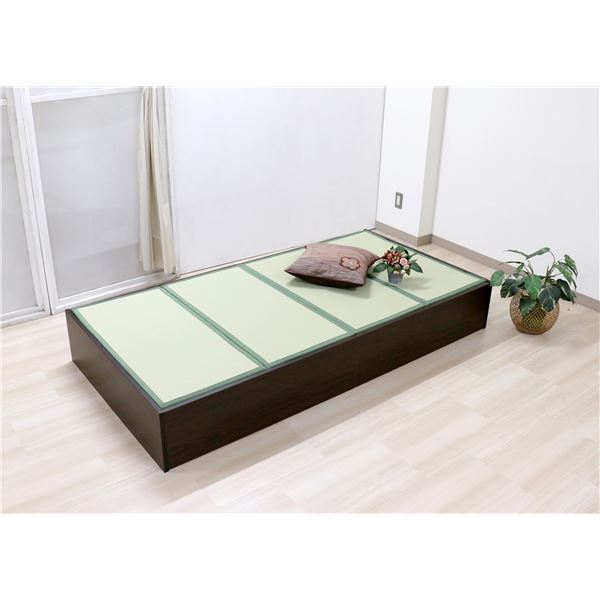 【商品名】 ベッド 寝具 約幅100cm ボックス・ロー シングル ダークブラウン 日本製 通気性 薄型 畳付き ヘッドレス 畳ベッド桔梗 組立式 【ジャンル・特徴】 ベッド 寝具 ベッドフレーム ベ