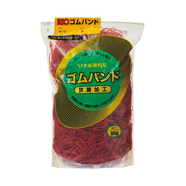【商品名】 （まとめ）アイジーオー ゴムバンド #18 赤500g #18-TR-M 1袋【×3セット】 【ジャンル・特徴】 異物混入防止、色分けにより識別整理にもおすすめ [ #18-TR-M ]