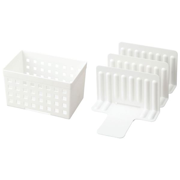 【商品名】 【2個セット】 仕切り 収納 スライドできる！冷凍庫スタンド STK-01(ボックス1個・仕切り3枚)ホワイト 【ジャンル・特徴】 冷凍庫の整とん！連結・スライドできる仕切りスタンド