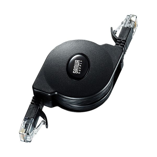 【商品名】 （まとめ） サンワサプライ自動巻取りLANケーブル（Cat6A） ブラック 1.5m KB-MK19BK 1個 【×5セット】 【ジャンル・特徴】 ケーブルを自動巻取り収納可能なCAT6A