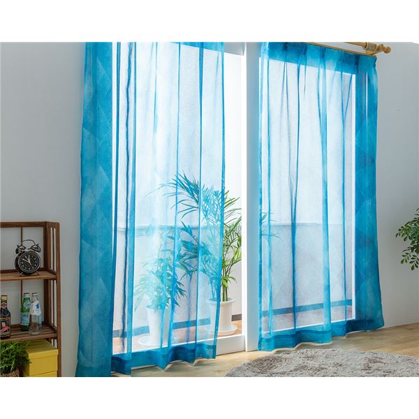 【商品名】 レースカーテン 幅100cm×丈208cm ブルー 2枚 洗える 日本製 アジャスターフック付き ラーゴ リビング ダイニング ベッドルーム 【ジャンル・特徴】 レースカーテン インテリア