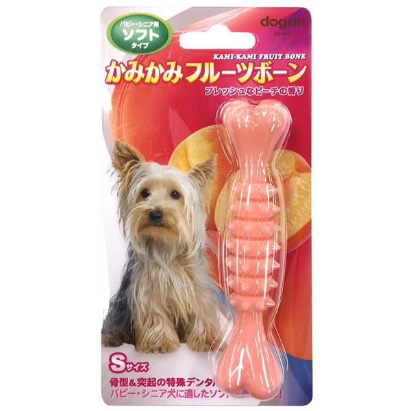 【商品名】 （まとめ）かみかみフルーツボーン ピーチ S パピー・シニア用ソフトタイプ【×5セット】 (犬用玩具) 【ジャンル・特徴】 骨型＆突起の特殊デンタル形状！ [ DM-450 ]