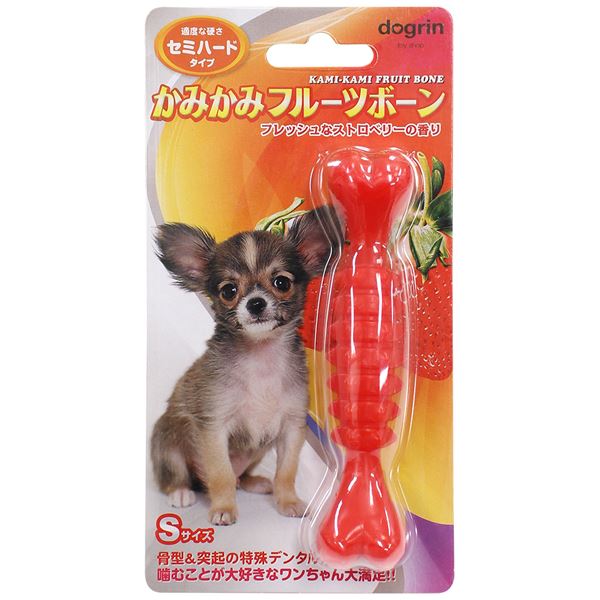 【商品名】 （まとめ）かみかみフルーツボーン セミハード Sサイズ ストロベリー【×5セット】 (犬用玩具) 【ジャンル・特徴】 骨型＆突起の特殊デンタル形状！ [ DM-404 ]