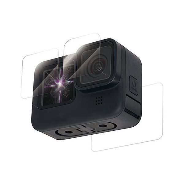 エレコム GoPro HERO9 Black用 保護フィルム ガラスフィルム セラミックコート モース硬度7 指紋防止 光沢 ゴープロ9 0.23mm 前面、背面