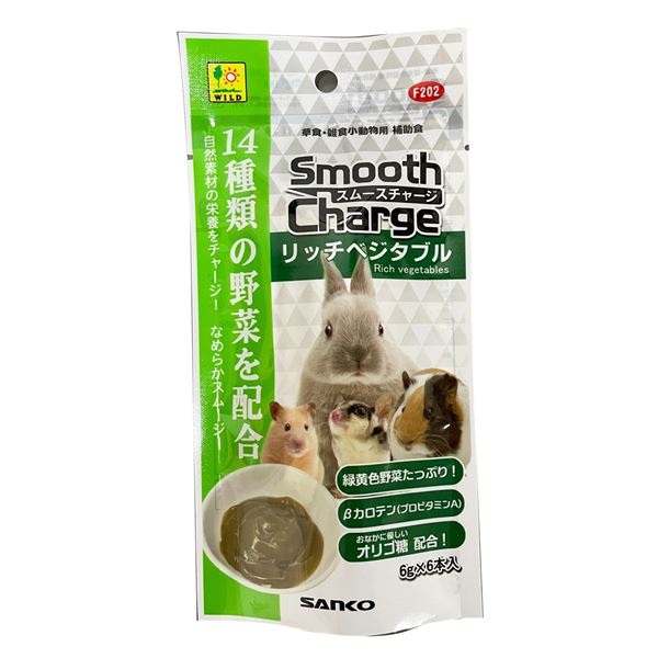 【商品名】 （まとめ）三晃商会 スムースチャージ リッチベジタブル 6g×6本 小動物用 栄養補助食品 【5セット】 【ジャンル・特徴】 14種類の野菜をリッチに配合、しっかりチャージ！