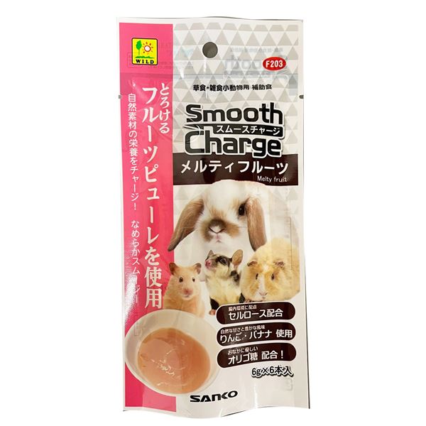 【商品名】 （まとめ）三晃商会 スムースチャージ メルティフルーツ 6g×6本 小動物用 栄養補助食品 【5セット】 【ジャンル・特徴】 とろける美味しさ、爽やかなフルーツの優しい甘み