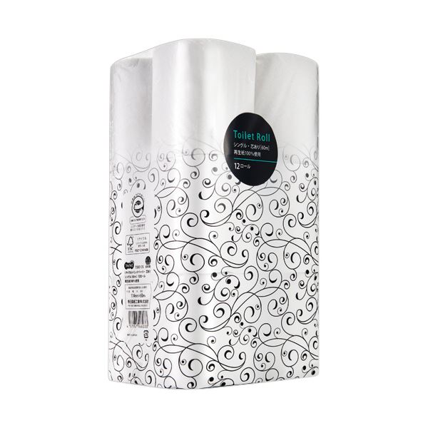 【商品名】 TANOSEEリサイクルトイレットペーパー シングル 芯あり 60m 1セット（216ロール：12ロール×18パック）
