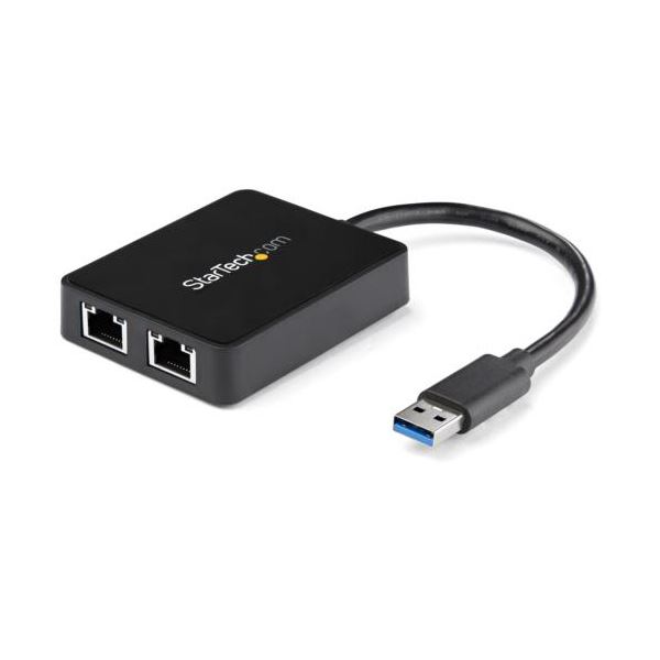 【商品名】 Star Tech.com USB3.0 ギガビットイーサネット LANアダプタ（USBポート×1付き）10・100・1000Mbps×2口 ブラック USB32000SPT 1個