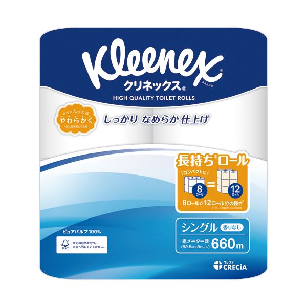 【商品名】 （まとめ） 日本製紙クレシアクリネックス 長持ち シングル 82.5m 1パック（8ロール） 【×5セット】