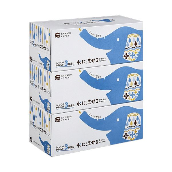 【商品名】 （まとめ） 河野製紙水に流せるボックスティッシュ 3枚重ね 120組／箱 1パック（3箱） 【×10セット】